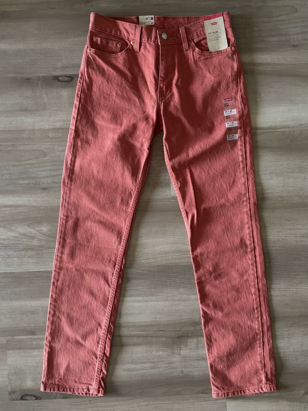 Levi's Slim Stretch Unisex 511 Denim Jeans Coral Orange Size 30x32 NWT